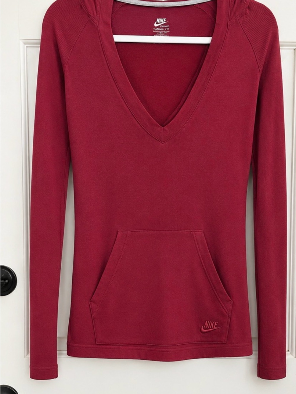 Nike Women's Long Sleeve V-Neck Hoodie in Deep Red